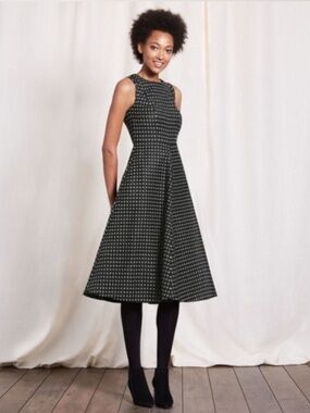 Boden Octavia Sleeveless Fit and Flare Dress, Polka Dot Wool Blend, Size 6